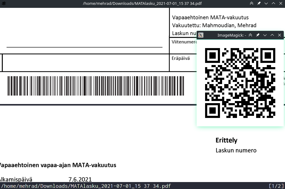 A screenshot of 1D barcode converted to QRcode